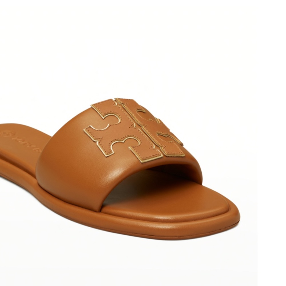 Tory Burch Double T Leather Medallion Slide Sandals